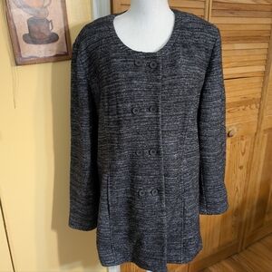 Coldwater Creek Women's Black Heathered Double Breasted Blazer Wool Jacket XL 18